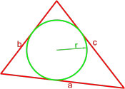формула площади треугольника по трем сторонам и радиусу вписанной окружности
