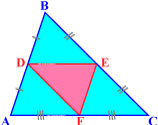 Средние линии треугольника образуют треугольник, периметр которого в два раза меньше периметра исходного треугольника
