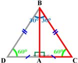 Свойства прямоугольного треугольника: катет прямоугольного треугольника, лежащий против угла в  30°, равен половине гипотенузы