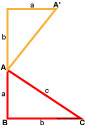 Теорема Пифагора. Объединив точки A и A', получаем исходный треугольник, только перевёрнутый