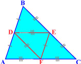 Три средних линии делят треугольник на 4 равных треугольника